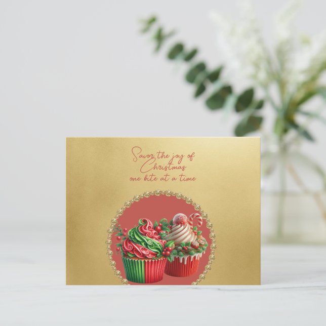 Christmas Cupcakes Savor the Joy Postcard (Standing Front)