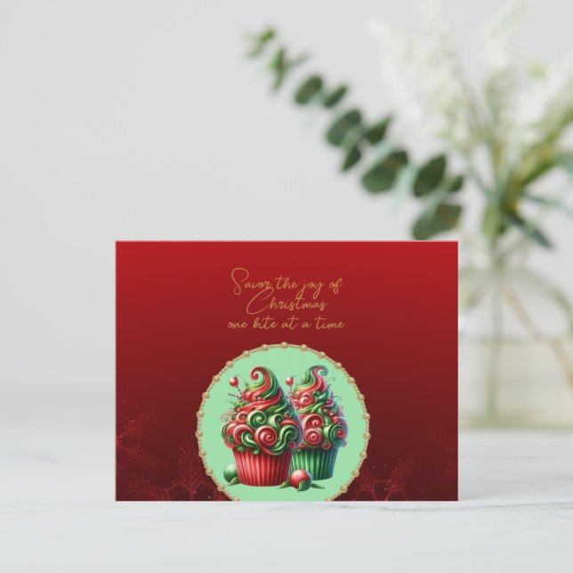 Christmas Cupcakes Savor the Joy Postcard (Standing Front)