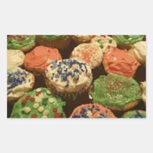 Christmas Cupcakes with Sprinkles Rectangular Sticker