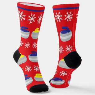 Christmas Curling Stones and Snowflakes Ice Sport Socks