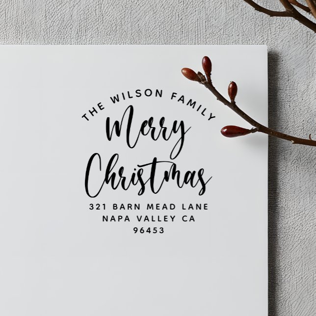 Christmas Curved Family Name & Return Address Rubber Stamp (Creator Uploaded)
