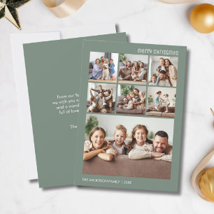 Christmas Custom 7 Family Photo Collage Sage Green Holiday Card