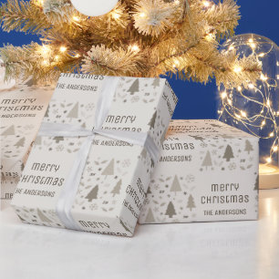 Christmas Custom Family Name Beige Wrapping Paper