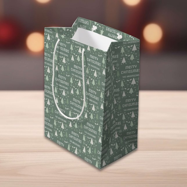 Christmas Custom Family Name Sage Green Medium Gift Bag (Christmas Custom Family Name Sage Green Medium Gift Bag)