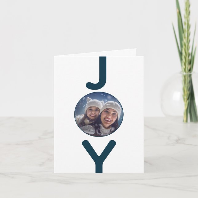 Christmas custom family photo Joy blue card (Front)