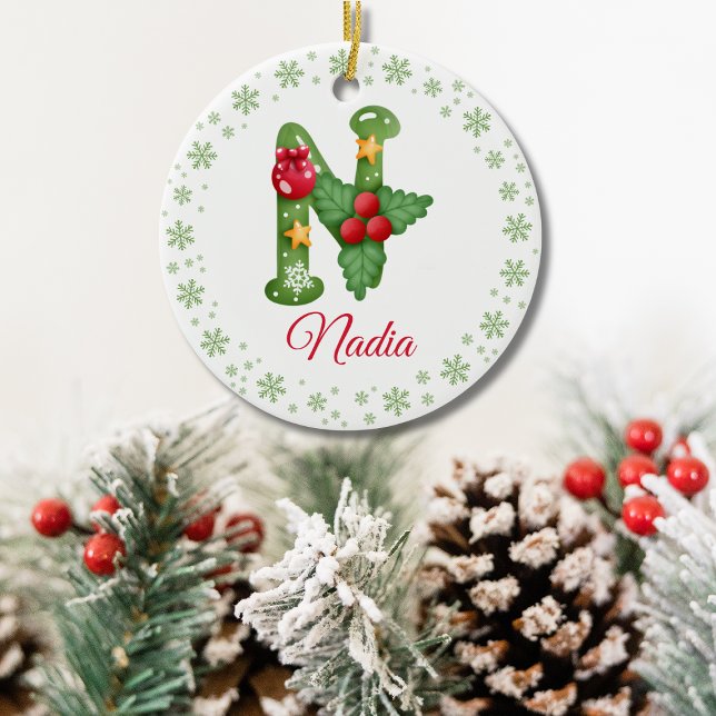 Christmas Custom Initial Monogram Family Initials Ceramic Tree Decoration (CUTE MONOGRAMMED CHRISTMAS ORNAMENT)