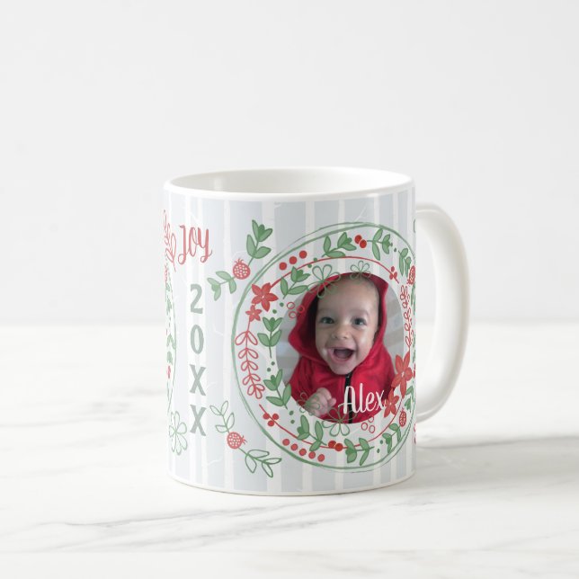 Christmas Custom Joyful Holiday Wreath Coffee Mug (Front Right)