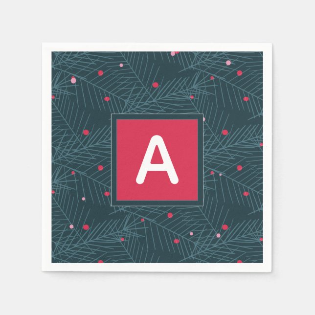 Christmas Custom Monogram Red Green Holiday Napkin (Front)