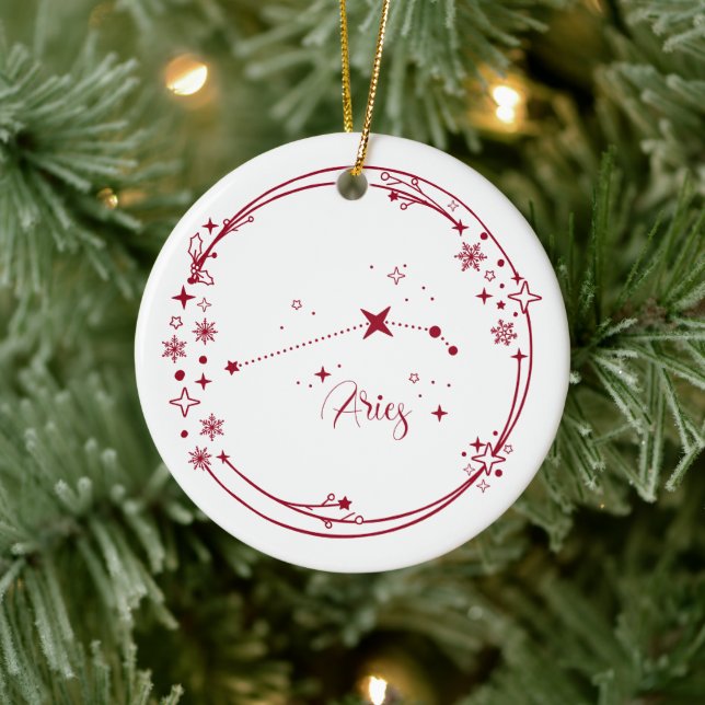 Christmas Custom Name Aries Zodiac Sign Stars Red Ceramic Tree Decoration (Tree)