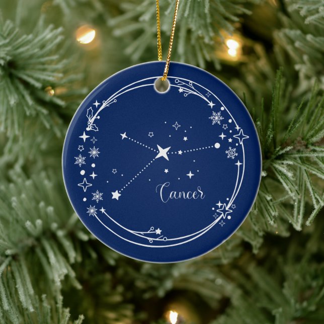 Christmas Custom Name Cancer Zodiac Blue Silver Ceramic Tree Decoration (Tree)