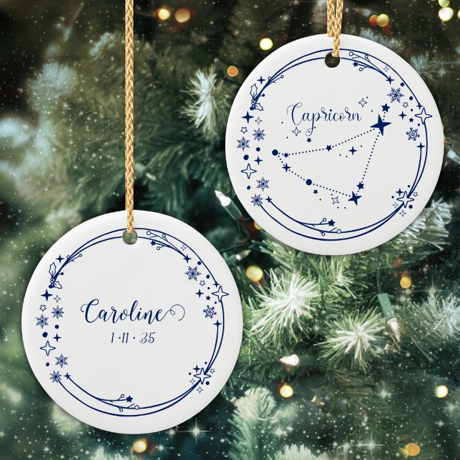 Christmas Custom Name Capricorn Zodiac Sign Blue Ceramic Tree Decoration (Creator Uploaded)