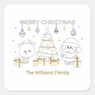 Christmas Custom Name Colouring Fun Cute Unique Square Sticker