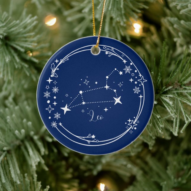 Christmas Custom Name Leo Zodiac Blue Siver Ceramic Tree Decoration (Tree)