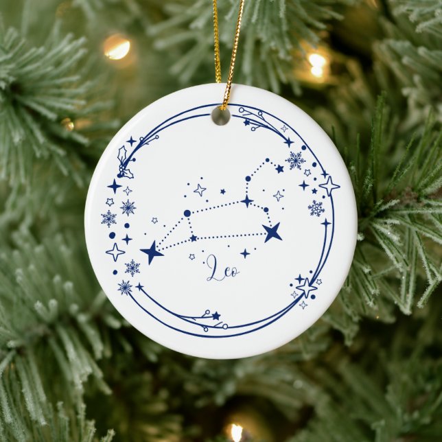 Christmas Custom Name Leo Zodiac Sign Blue Ceramic Tree Decoration (Tree)