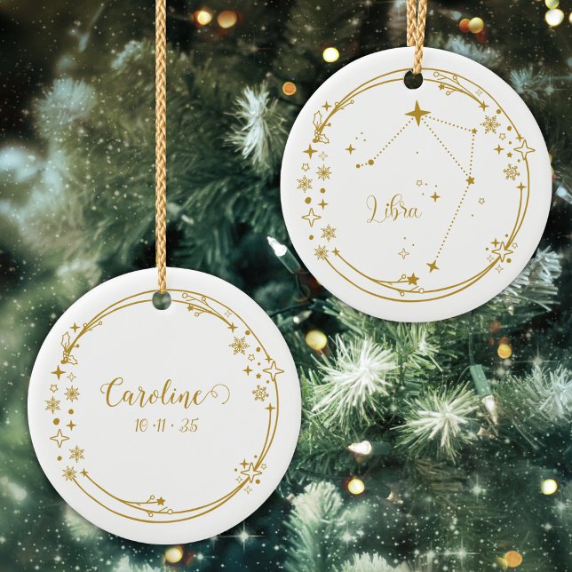 Christmas Custom Name Libra Zodiac Sign Gold Ceramic Tree Decoration (Creator Uploaded)