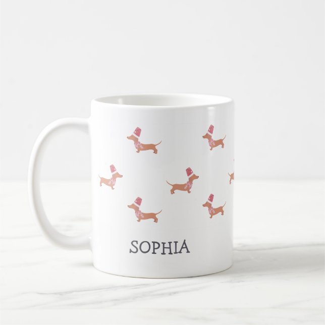 Christmas Custom Name Modern Dachshund Pattern  Coffee Mug (Left)