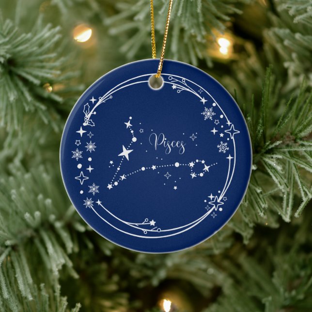 Christmas Custom Name Pisces Zodiac Blue Silver Ceramic Tree Decoration (Tree)