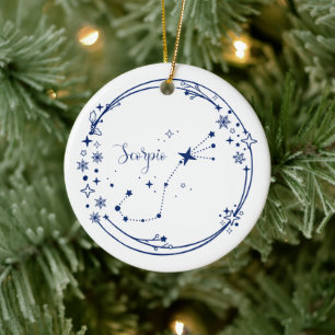 Christmas Custom Name Scorpio Zodiac Sign Blue Ceramic Tree Decoration