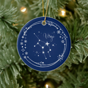Christmas Custom Name Virgo Zodiac Blue Silver Ceramic Tree Decoration