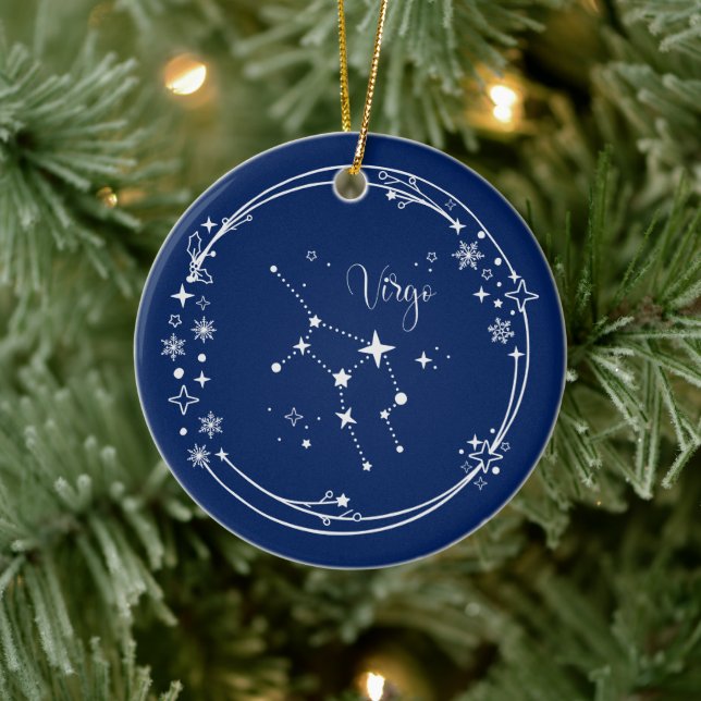 Christmas Custom Name Virgo Zodiac Blue Silver Ceramic Tree Decoration (Tree)