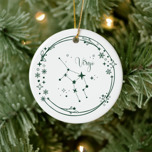 Christmas Custom Name Virgo Zodiac Sign Green Ceramic Tree Decoration (Tree)