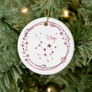 Christmas Custom Name Virgo Zodiac Sign Stars Red Ceramic Tree Decoration