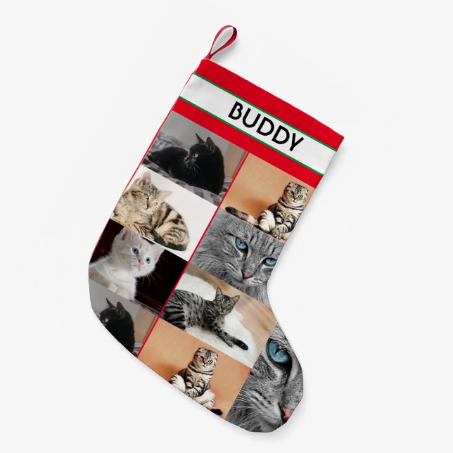 Christmas Custom Pet Name Photos Personalised Cat Small Christmas Stocking (Front (Hanging))