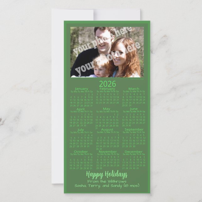 Christmas Custom Photo 2026 Calendar Green Holiday (Front)