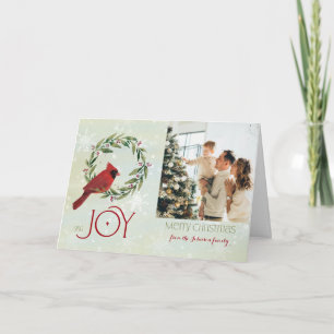 Christmas Custom Photo Cardinal in Wreath Card