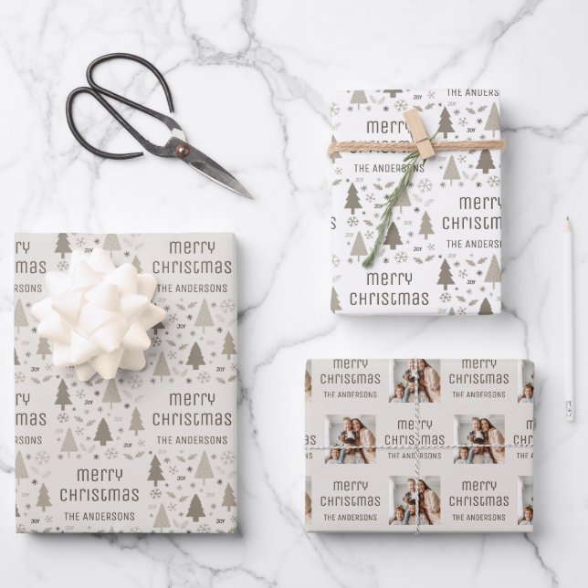 Christmas Custom Photo Family Name Wrapping Paper Sheet (Front)