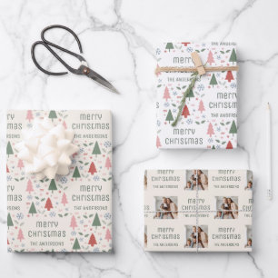 Christmas Custom Photo Family Name Wrapping Paper Sheet