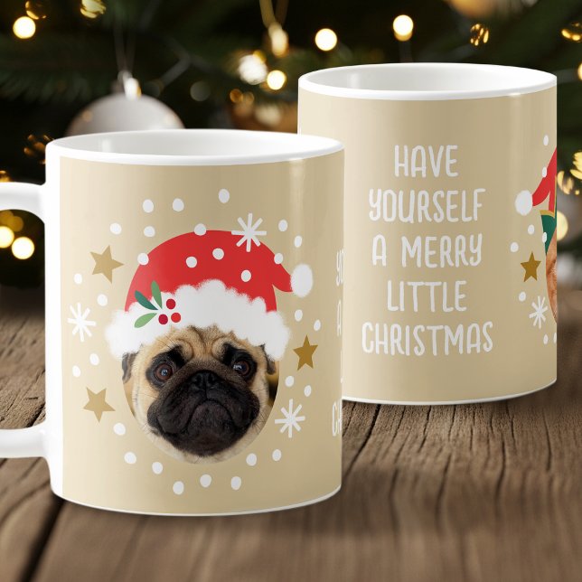 Christmas Custom Photo Funny Elf Santa Pet Beige Coffee Mug (Creator Uploaded)