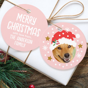 Christmas Custom Photo Name Funny Santa Pink Gift Favour Tags
