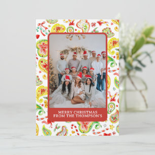 Christmas custom photo paisley watercolor holiday card
