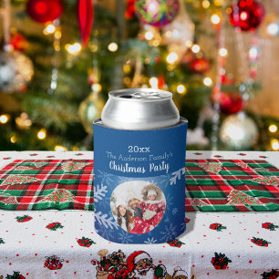 Christmas custom photo snowflakes blue winter can cooler