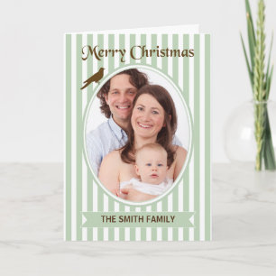 Christmas Custom Photo Vintage Green Stripes Card