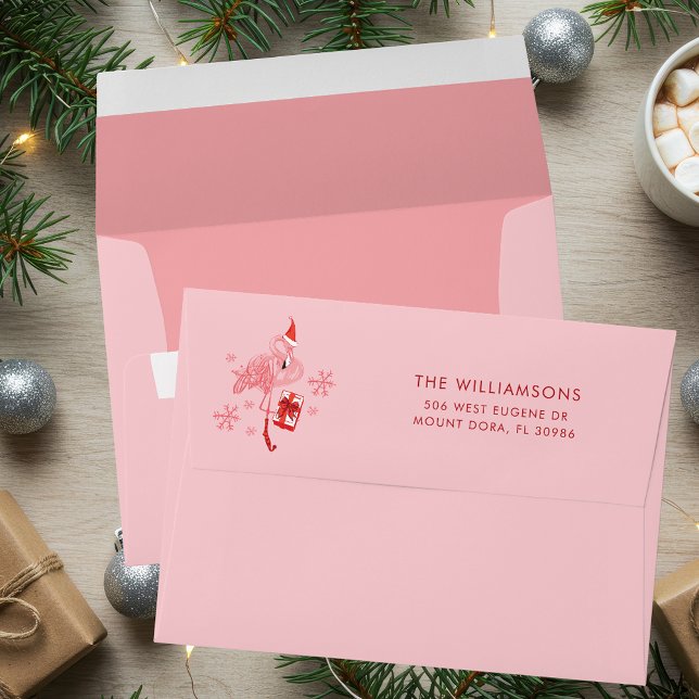 Christmas Custom Pink Flamingo Return Address Envelope (Christmas Custom Pink Flamingo Return Address Envelope)