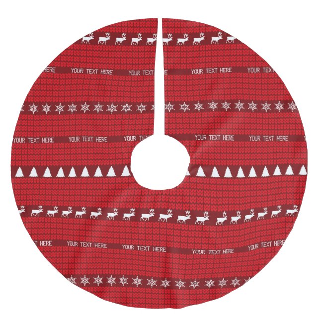 Christmas Custom Text Red White Knitted Sweater Brushed Polyester Tree Skirt (Front)