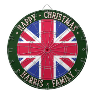CHRISTMAS Custom UK UNION JACK Dark Green Border Dartboard