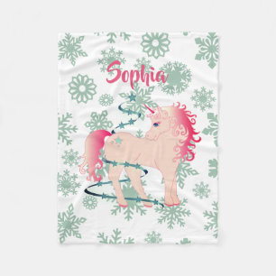Christmas Custom Unicorn Girl Snowflake Fleece Blanket