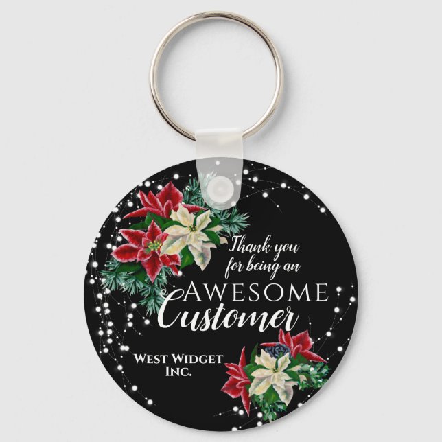 Christmas Customer Thank You Floral Black Keychain (Front)