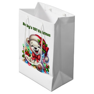 Christmas customisable polar bear baby's first Medium Gift Bag