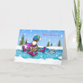 Christmas Customise W/Any Name Ice Skating Moose Holiday Card
