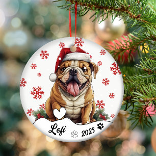 Christmas Cute American Bulldog Personalised Ceramic Tree Decoration