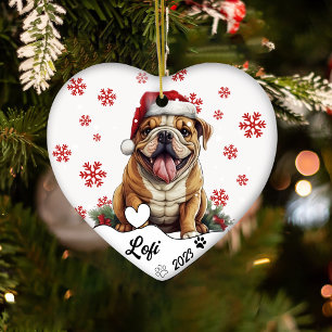 Christmas Cute American Bulldog Personalized Ceramic Tree Decoration