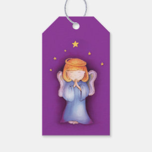 Christmas cute angel girl art purple gift tag