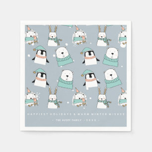 Christmas Cute Animals Cartoon style Personalised Napkin
