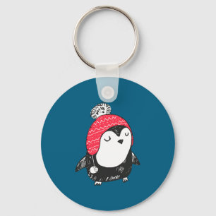 Christmas Cute Baby Penguin Wearing Winter Hat W_e Key Ring