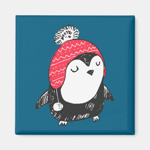 Christmas Cute Baby Penguin Wearing Winter Hat W_e Magnet