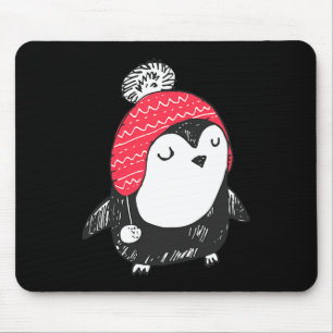Christmas Cute Baby Penguin Wearing Winter Hat W_e Mouse Mat